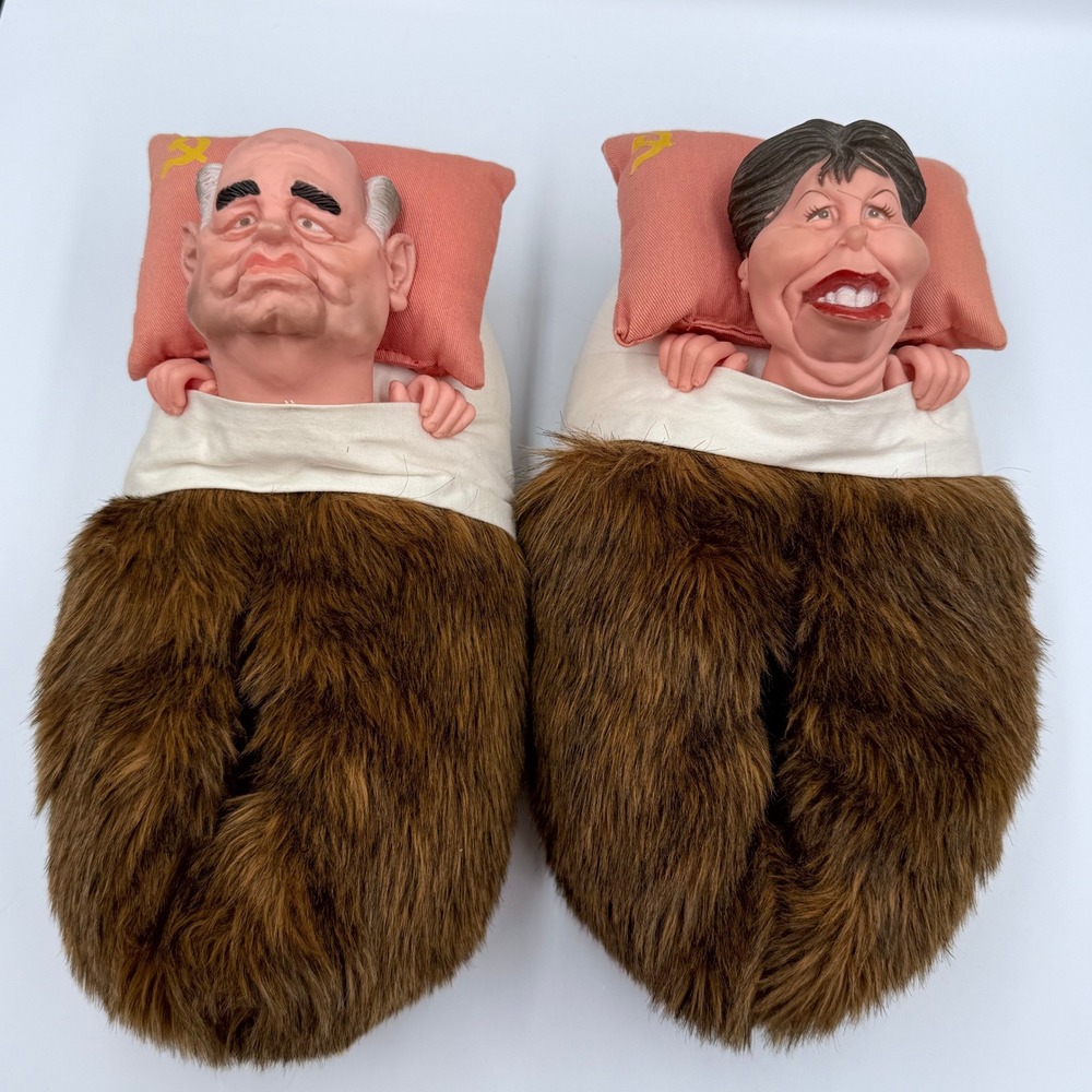 Vintage 1988 Spitting Image Mikhail Raisa Gorbachev Novelty Slippers Medium USSR